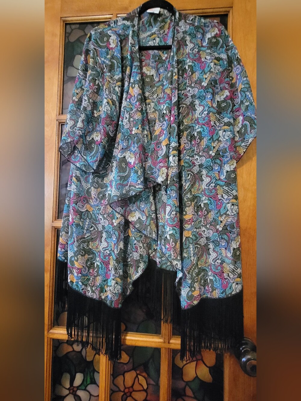 Vibrant Multicolor Paisley Fringed Kimono #19